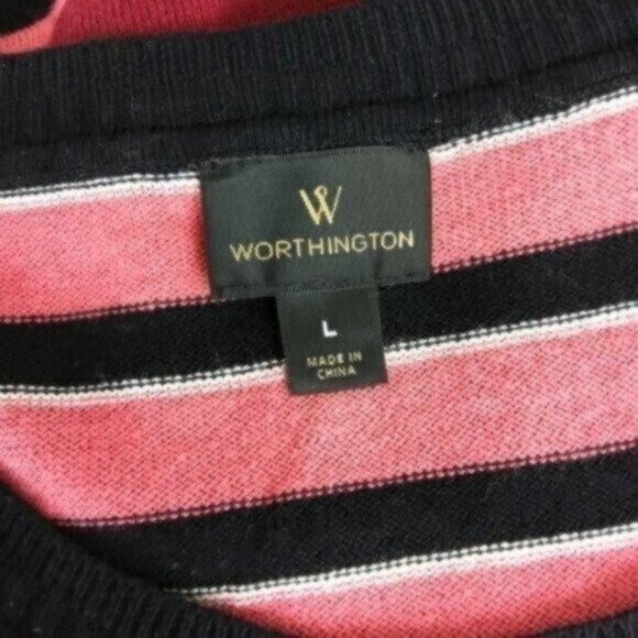 Worthington Striped Knit Scoop Neck Sweater Black And Pink Size Large - Picture 4 of 5